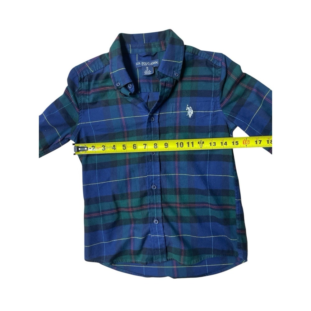 U.S. Polo Assn. Boys Blue Plaid Long Sleeve Button Down Shirt Medium 8 - Picture 7 of 9